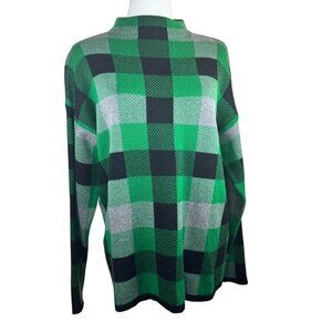 Jones New York Green Black Plaid Mock Neck Sweater | Size M | NWT